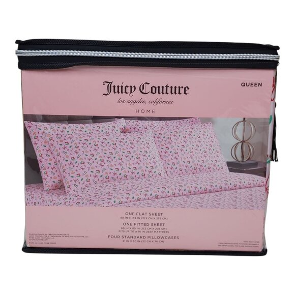 Juicy Couture Queen Sheet Set Christmas Candy Cane & Cherry Pattern Polyester - Picture 7 of 10